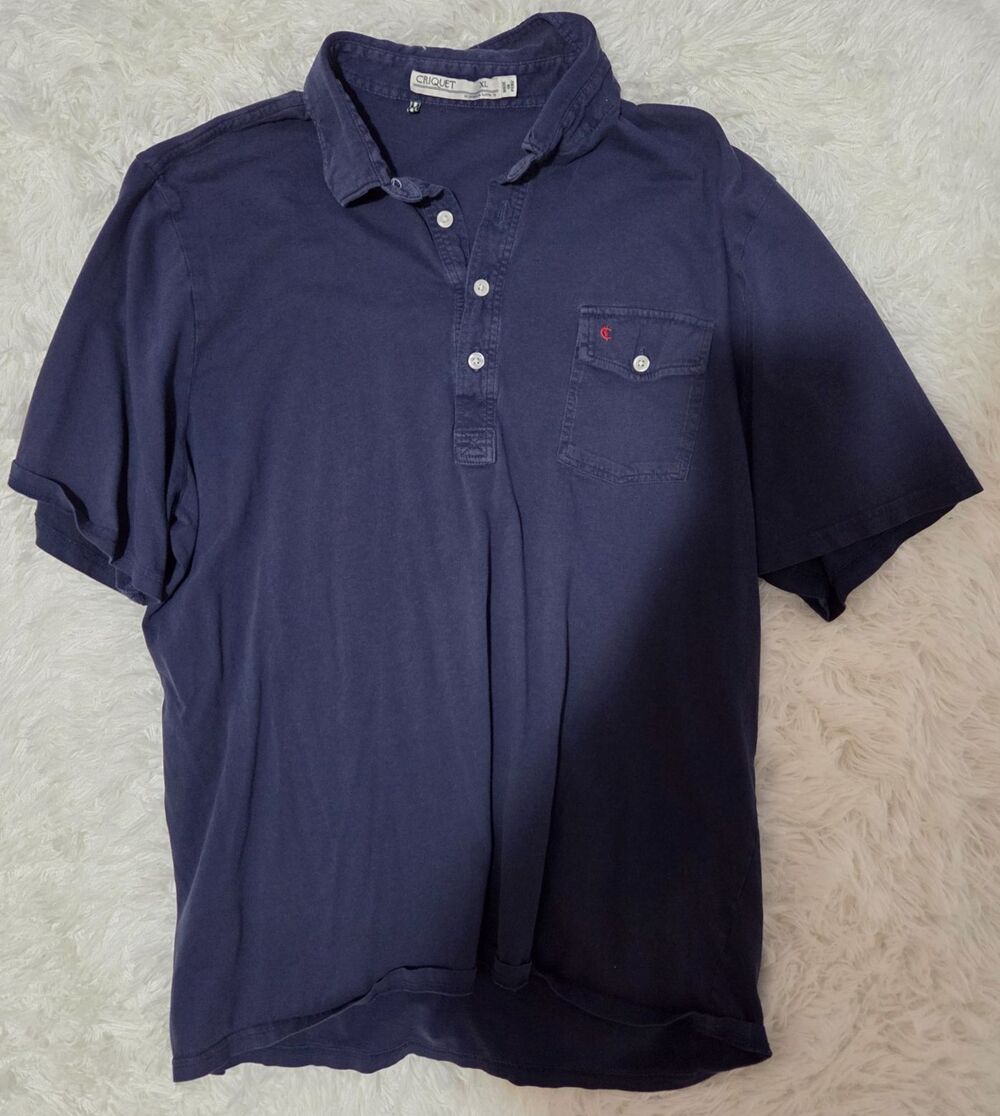 Criquet Mens XL Navy Blue Pocket Polo Shirt Short Sleeve Garment Dyed Casual Cot